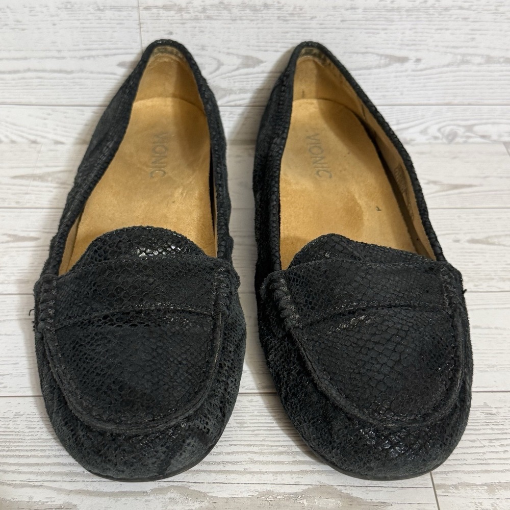 Vionic Larrun Driving Loafers Sz 8 Black Snakeskin Pattern Orthotic Flats Shoes - Picture 3 of 12